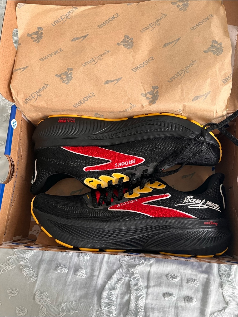 Brooks Men’s Black/Red Running Shoes with Yellow Accents